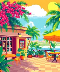 Vintage Tropical Island Cafe Paint By Numbers