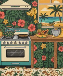 Vintage Tropical Kitchen Stove Paint By Numbers
