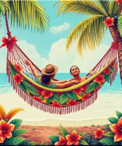 Vintage Tropical Lovers Hammock Paint By Numbers