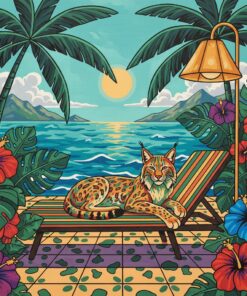 Vintage Tropical Lynx Terrace Paint By Numbers
