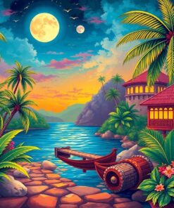 Vintage Tropical Moonlit Citadel Paint By Numbers