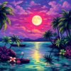Vintage Tropical Moonlit Lagoon Paint By Numbers