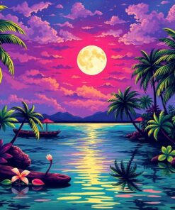 Vintage Tropical Moonlit Lagoon Paint By Numbers