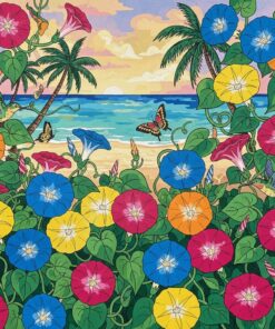 Vintage Tropical Morning Glories Paint By Numbers