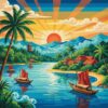 Vintage Tropical Naha Harbor Paint By Numbers