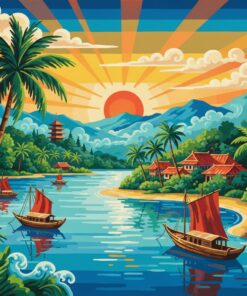 Vintage Tropical Naha Harbor Paint By Numbers