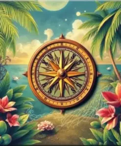 Vintage Tropical Oasis Compass Paint By Numbers