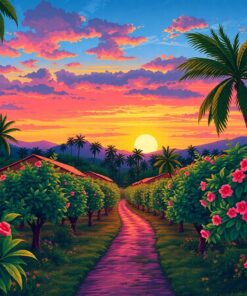 Vintage Tropical Orchard Dusk Paint By Numbers