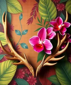 Vintage Tropical Orchid Antlers Paint By Numbers