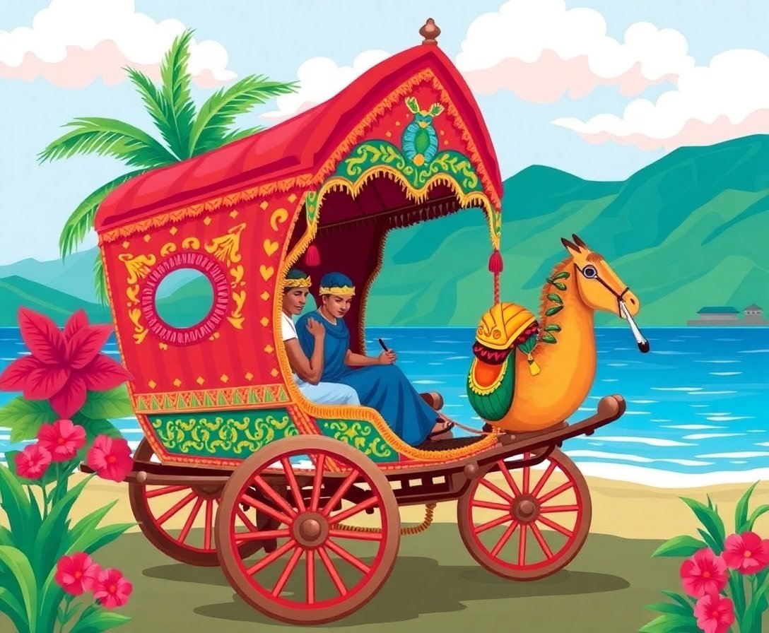 Vintage Tropical Palanquin Trek Paint By Numbers Kit completed