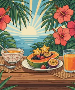 Vintage Tropical Papaya Breakfast Paint By Numbers