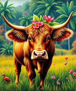 Vintage Tropical Pasture Calf Paint By Numbers