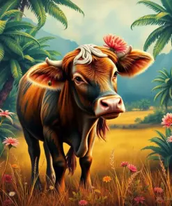 Vintage Tropical Pasture Calf Paint By Numbers