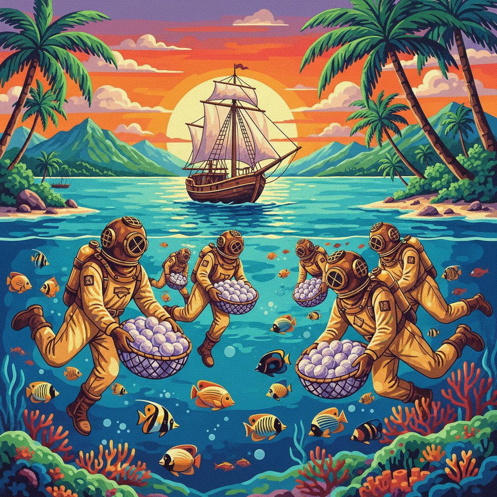 vintage-tropical-pearl-divers-paint-by-numbers-kit