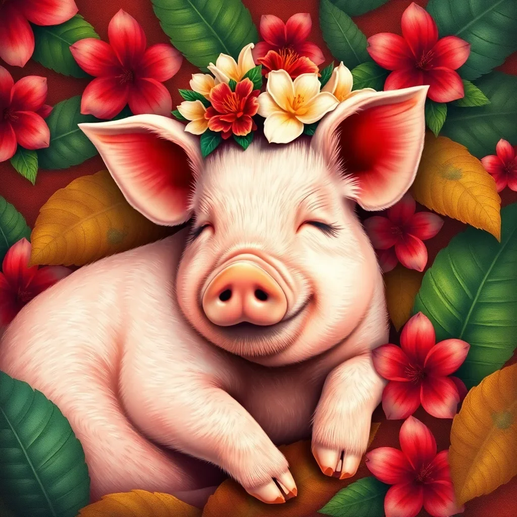 completed artwork display Vintage Tropical Piglet Slumber paint by numbers