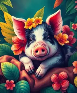 Vintage Tropical Piglet Slumber paint by numbers