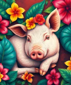 Vintage Tropical Piglet Slumber Paint By Numbers