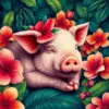 Vintage Tropical Piglet Slumber paint by numbers