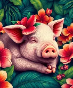 Vintage Tropical Piglet Slumber paint by numbers