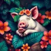 Vintage Tropical Piglet Slumber Paint by Numbers