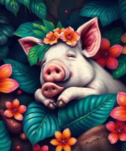 Vintage Tropical Piglet Slumber Paint by Numbers