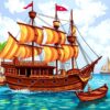 Vintage Tropical Port Galleon Paint By Numbers