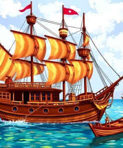 Vintage Tropical Port Galleon Paint By Numbers