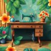 Vintage Tropical Sewing Desk Paint By Numbers