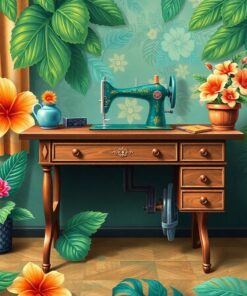 Vintage Tropical Sewing Desk Paint By Numbers