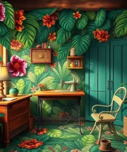 Vintage Tropical Sewing Room Paint By Numbers