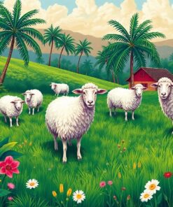 Vintage Tropical Sheep Pasture Paint By Numbers