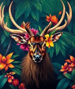 Vintage Tropical Stag Portrait Paint By Numbers