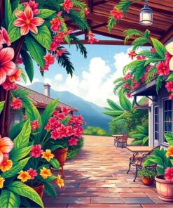 Vintage Tropical Station Blooms Paint By Numbers