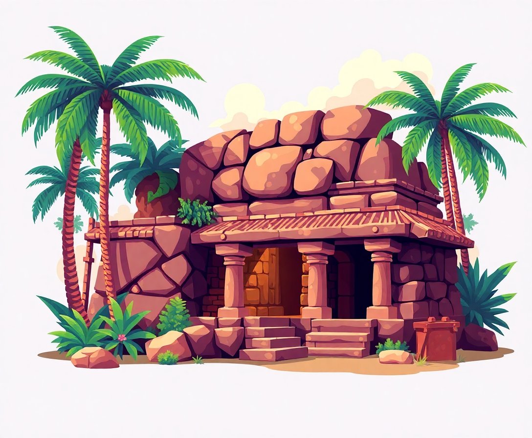 Vintage Tropical Stone Tomb Paint By Numbers Kit completed