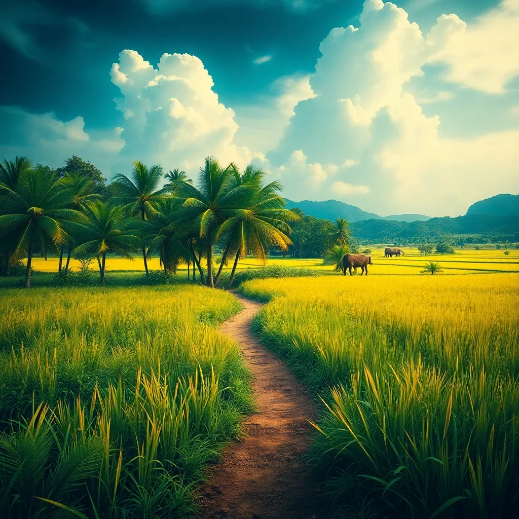 completed artwork display Vintage Tropical Storm Pasture paint by numbers