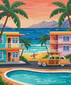 Vintage Tropical Surf Motel Paint By Numbers