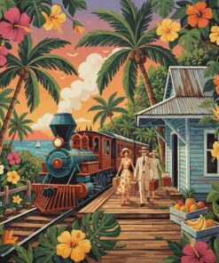Vintage Tropical Train Stop Paint By Numbers