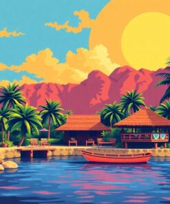 Vintage Tropical Travel Ad Paint By Numbers