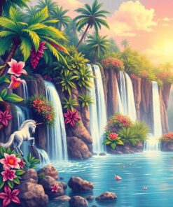 Vintage Tropical Unicorn Falls Paint By Numbers