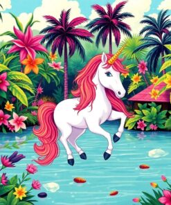 Vintage Tropical Unicorn Oasis Paint By Numbers