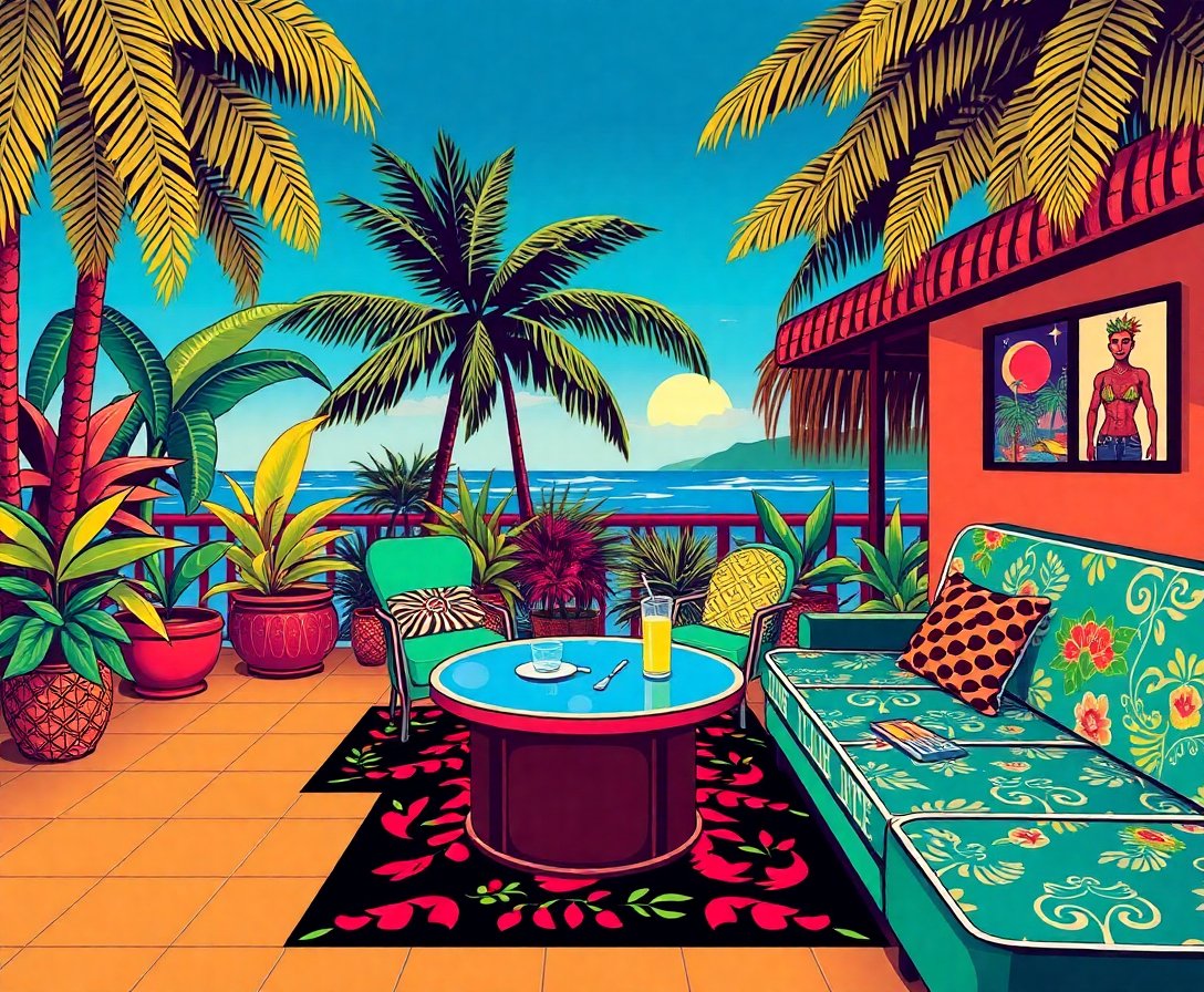 Vintage Tropical Vinyl Lounge Paint By Numbers Kit completed