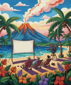 Vintage Tropical Volcano Cinema Paint By Numbers