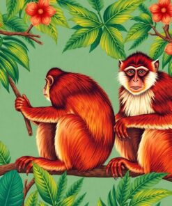 Vintage Tropical Woodblock Macaques Paint By Numbers