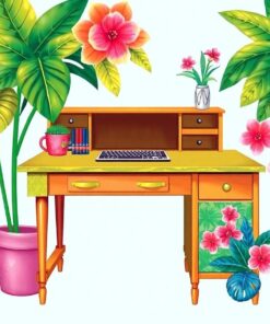 Vintage Tropical Writer Desk Paint By Numbers
