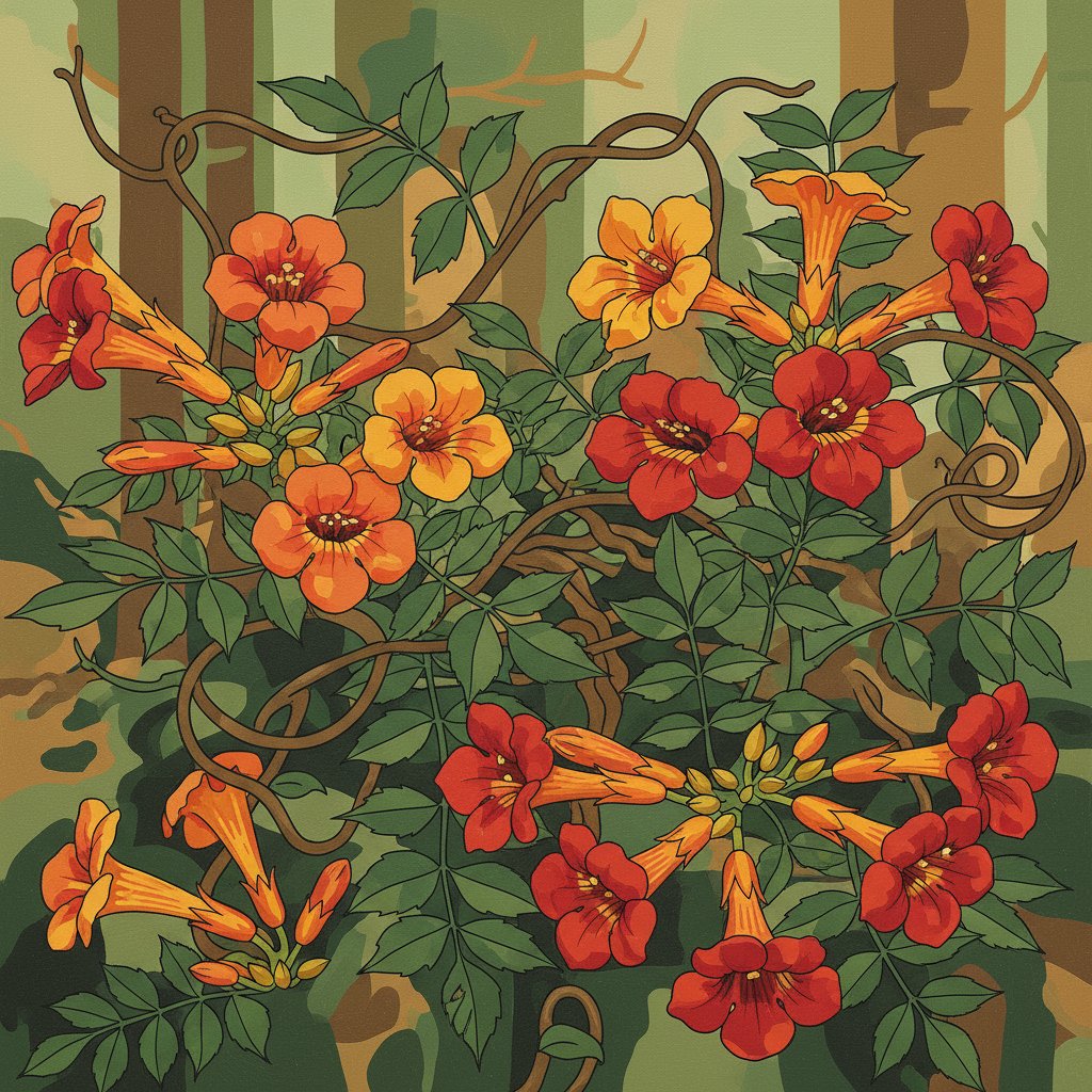 Vintage Trumpet Vine Flora Paint By Numbers Kit - Botanical completed