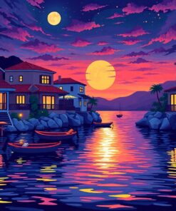 Vintage Twilight Water Villas Paint By Numbers