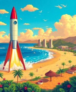 Vintage Waikiki Rocket Landing Paint By Numbers