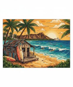 Vintage Waikiki Surf Shack Paint By Numbers