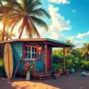 Vintage Waikiki Surf Shack Paint By Numbers