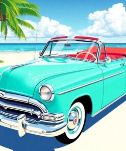 Vintage Waikiki Turquoise Convertible Paint By Numbers